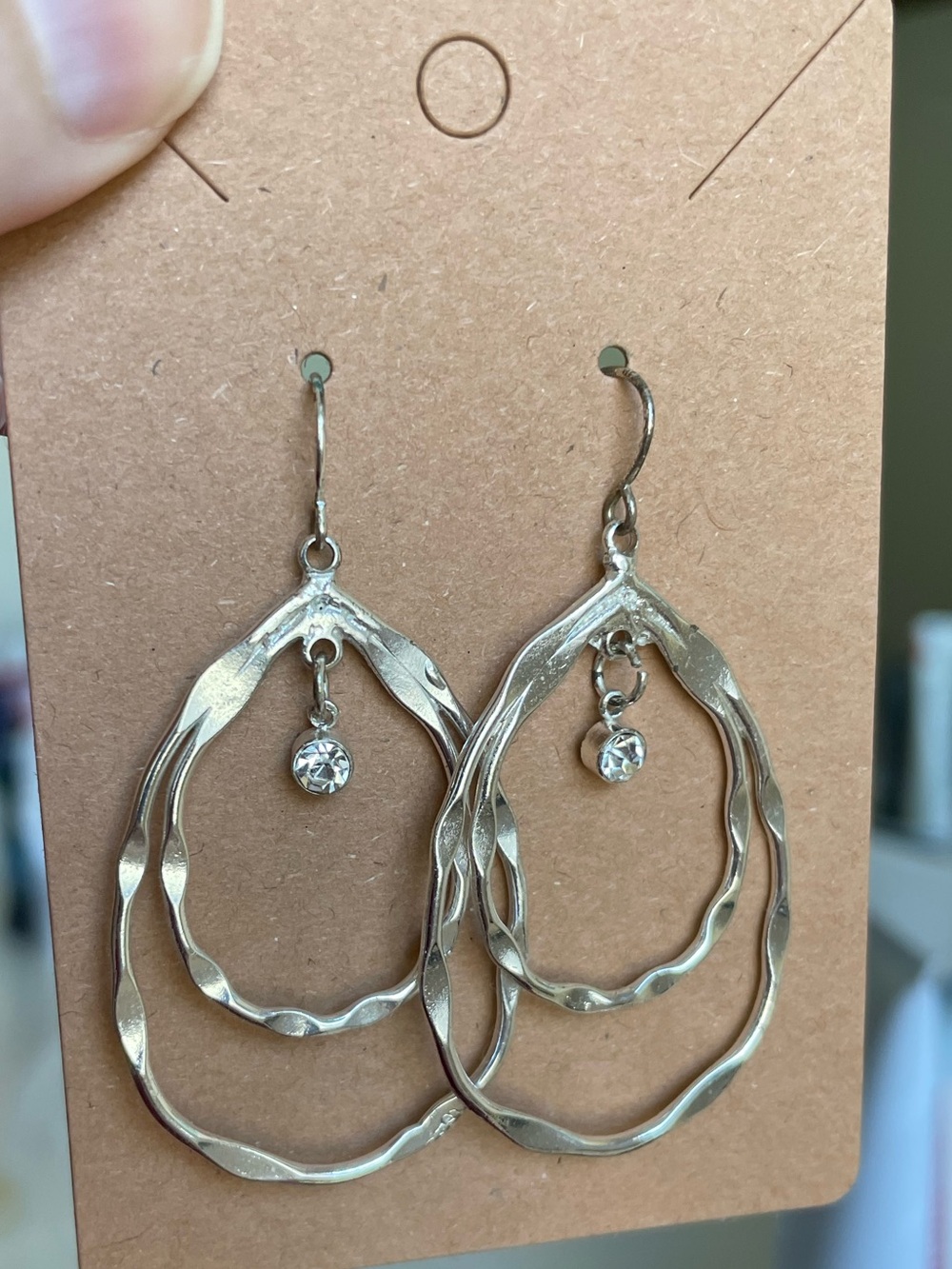 Silver Drop Earrings with Crystal Accent